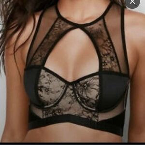 Victoria's Secret High Neck‎ Bra 34DD Sexy Lace Sheer Underwire Keyhole Back